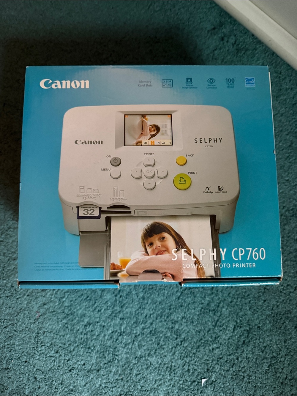 Canon Selphy CP760 Compact Photo Printer - White with Blue Box